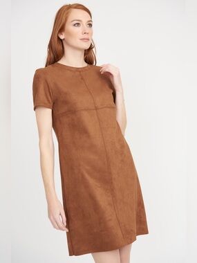 Joseph Ribkoff Mini Shift Dress in Brown Suede-Look 12
